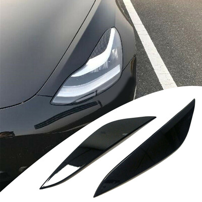 

Gloss Black For Tesla Model 3 2017-2020 Front Head Light Lamp Eyelid Trim Cover