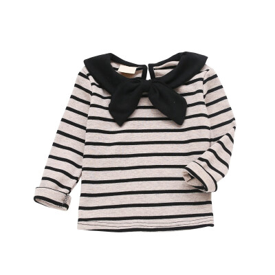 

Baby Girl Long Sleeve Striped T-Shirt Tops Spring Kids Bowknot Cotton T-Shirt For Girls 1-5T