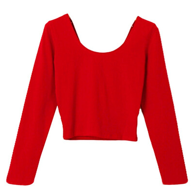 

Women Clothing Fashion Basic Club Daily Fall Long Sleeve T-Shirt Short Sexy Crew Neck Crop Tops Tight