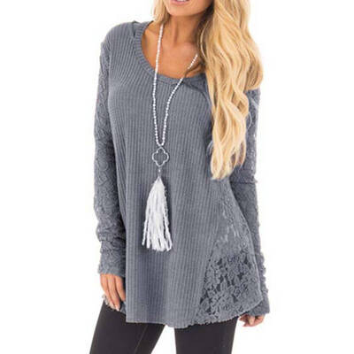 

Women Lace Long Sleeve Knitting Shirt Casual Round Neck Thin Sweater Top