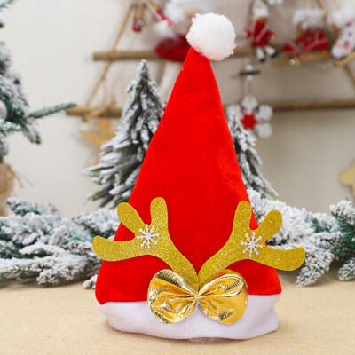 

Lovely Christmas Plush Pom Soft Santa Claus Hat With Antlers Velvet Adult Hats