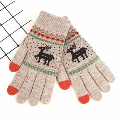 

Christmas Cute Deer Thicken Gloves Women Winter Warmer Touch Screen Mittens