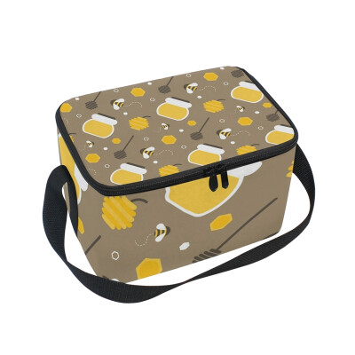 

ALAZA Insulated Lunch Box Yellow Little Bees Lunch Bag for Men Women Portable Tote Bag Cooler Bag