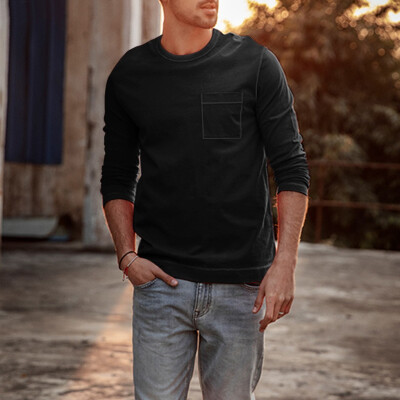 

Toponeto Mens New Fashion Autumn Casual Solid T-Shirt Slim Long Sleeve Pocket Tops