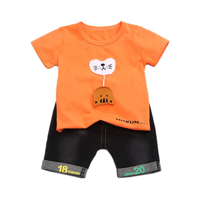

Baby Boys Clothes Summer Short Sleeve Cartoon Cat Print T-shirt TopsShorts Casual Costume Set