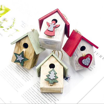 

Colorful Painting Wood House Christmas Tree Decor Hanging Xmas Ornament decorations for New Year Festive Party Supplies