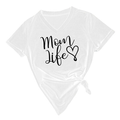

Casual Women Mom Love Life Print V Neck Short Sleeve T-Shirt Summer Tee Top
