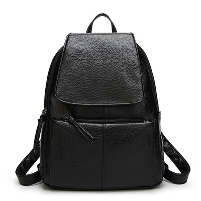 

Women Girls Black Backpack PU Leather Female Knapsack School Sackpack Shoulder Bag for iPad Umbrella Wallet