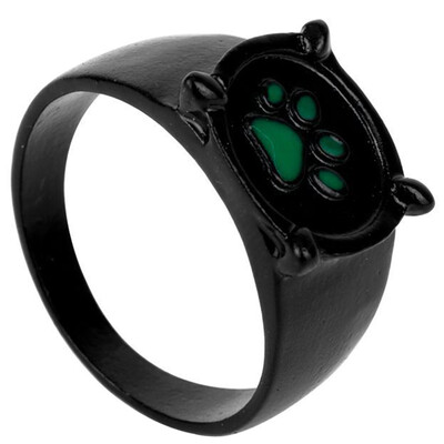 

Miraculous Cartoon Green Cat Dog Pawprint Black Alloy Rings Creative Claw Paw