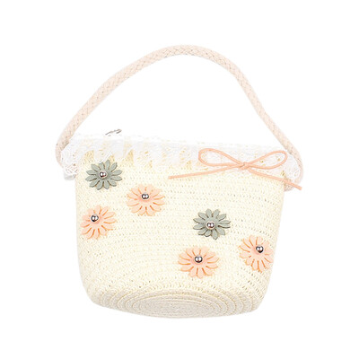 

Children Flower Zipper Cross-body Handbag Fashion Girls Kids Straw Shoulder Messenger Bag