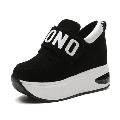 

DIWEINI 2019 Black Red Platform Outdoor Shoes Hidden Heel Thick Sole Slip On Creepers Wedge Increase Shoes Ladies For Women