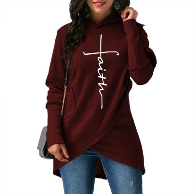 

Autumn Hoodies Sweatshirts Women Long Sleeve Faith Print Warm Hooded Pullover Tops Plus Size Casual Female Sweatshirt