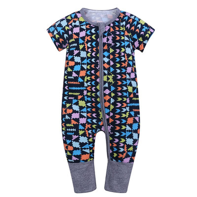 

Infant Girls Cotton Spring Summer Zipper Romper Short Sleeves Cartoon Print Climb Soft Jumpsuit