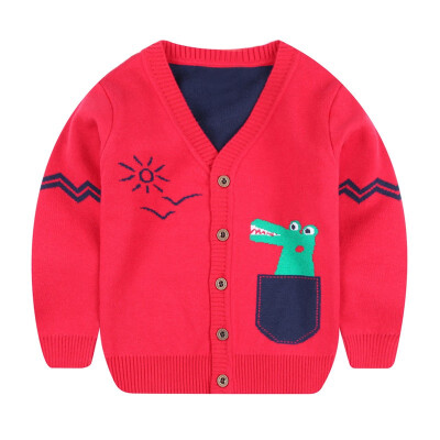 

2018 New Autumn Winter Cotton Dinosaur Pattern Pocket Sweater Baby Children Boys Girls Knitted Cardigan Outerwear