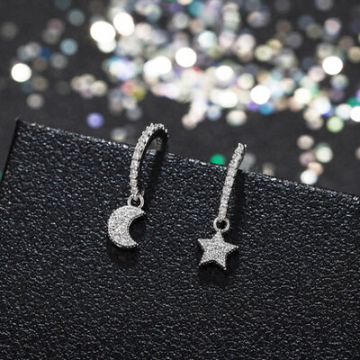

2019 Korean Fashion 925 Small Mini Cute Luxury Moon Star Earrings For Women Jewelry