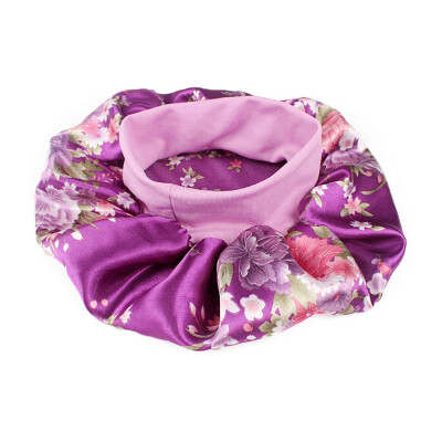 

Silky Flowers Pattern Woman Sleep Caps Hair Care Head Cover Wide Nightcap Wrap