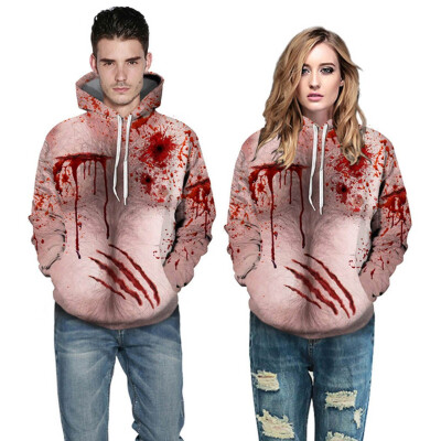 

Toponeto Halloween Women Men Couples Blood Print Long Sleeve Hoodie Sweatshirt Pullover