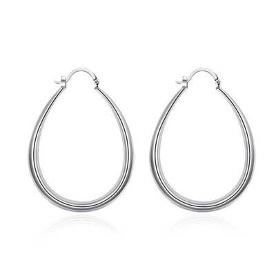 

Women Girl White Copper Silver Plated Earrings Elegant Oval Shaped Ear Drop Hoop Earstud Jewelry