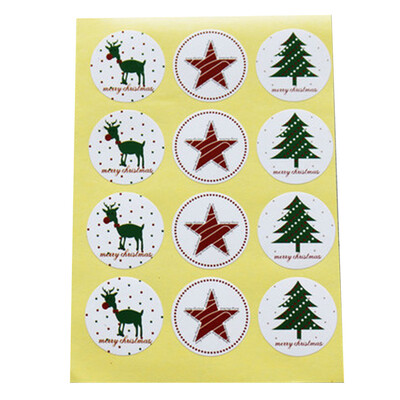

60 Round Labels MERRY CHRISTMAS Tree New Year Gift Seal Present Stickers