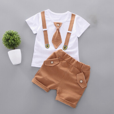 

Summer Baby Boys Clothes Short Sleeve Fake Tie Tops T-shirtShorts Toddler Fashion Clothes Sets for 1-4Y