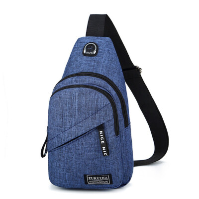 

New Style Men Concise Casual Personality All-match Solid Color With Earphone Jack Large Capacity Shoulder Bag