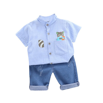 

Baby Boys Clothes Short Sleeve Cartoon Animal Print Tops Blouse ShirtDenim Shorts Children Casual Outfits Sets