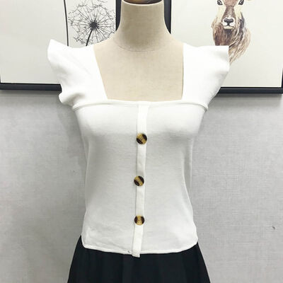 

Women Summer Vest Solid Sleeveless Button Knitted Tank Top Slim