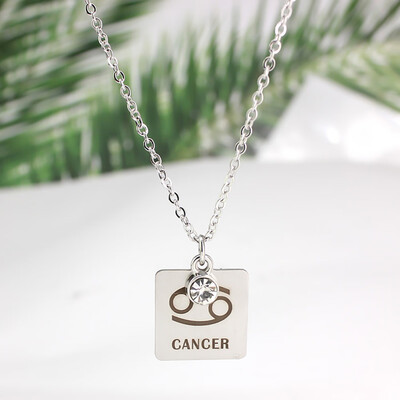 

12 Zodiac Constellation Signs Pendant Necklace Crystal Birthstone Necklace Women Stainless Steel Jewelry