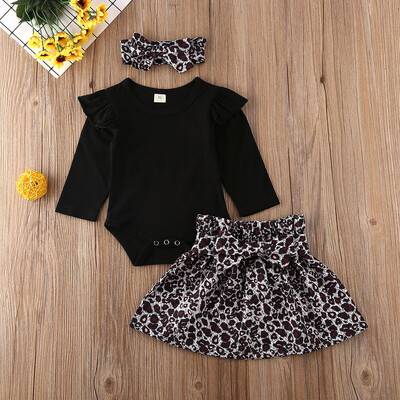 

Newborn Baby Girl Ruffle Sleeve Romper Bodysuit Leopard Skirt Outfits Clothes