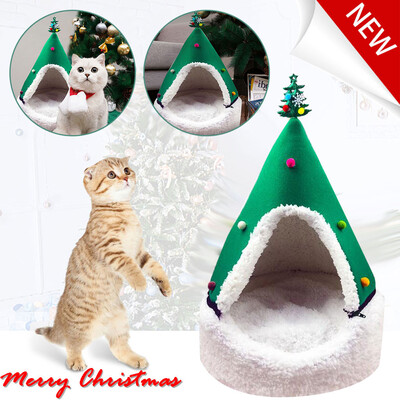 

Gobestart Cute Cat House Half Closed Christmas Warm Soft Winter Pet Cat Litter