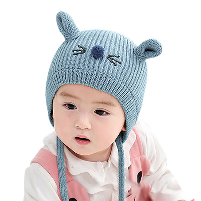 

3-24M Baby Caps Winter Newborn Cute Warm Kids Girls Boys Baby Letters Print Plush Ball Design Hats Knitted Hemming Caps