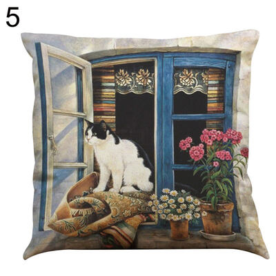 

Linen Cat Play Flower Pillow Case Cushion Cover Sofa Bed Car Cafe Office Decor