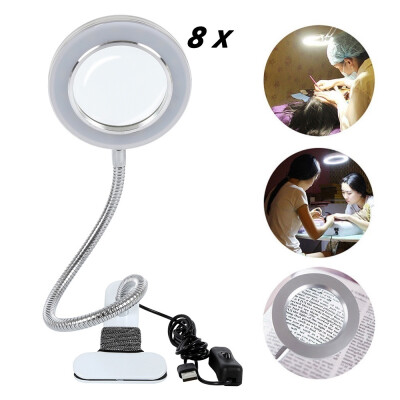 

Magnifier with Light LED 8X Magnifier USB-powered Optical Glass Magnifier Clip for Reading&Working&Beauty Light