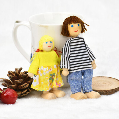 

YIWULA6 Dolls Cartoon Wooden House Family People Kids Children Pretend Play Gift Toy