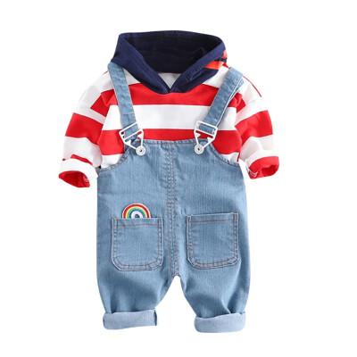 

Fashion Stripe Boys Hoodies Sweatershirt Spring Boy Clothes Set New Strap Jeans Handsome Boy Clothes Set 2019 Children Clothing