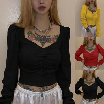 

Fashion Women Stretch Casual Tank Crop Tops Vest Blouse Long Sleeve T-Shirt