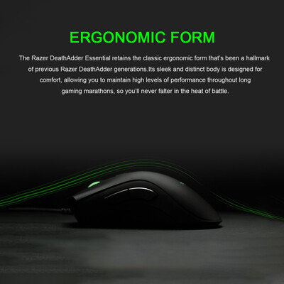 

Razer DeathAdder Essential Wired Gaming Mouse 6400DPI Optical Sensor 5 Independently Programmable Buttons Ergonomic DesignWhite