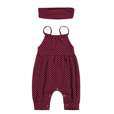 

Summer Children Jumpsuits Baby Girl Polka Dot Sleeveless Sling Rompers with Headband 2pc Clothes for Toddler Kids