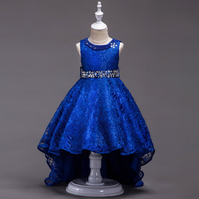 

3-14Y Flower Girl Trailing Bridal Gowns High Quality Girl Pearl Brilliant Tutu Dress Lace Long Princess Dress Party