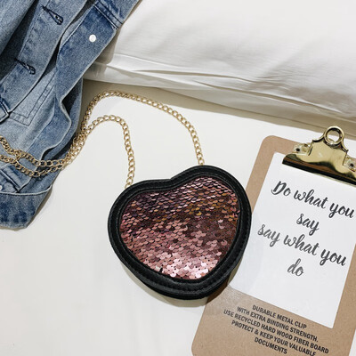 

Children Handbag Fashion Girls Kids Cute Casual Retro Heart Shape Sequins Design Cross-body PU Shoulder Messenger Bag