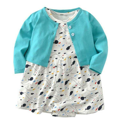 

Baby Girl Clothes Infant Cue Flower Deer Heart Print Dress with Solid Open Stitch Coat Set Childrens Clothing For Girl