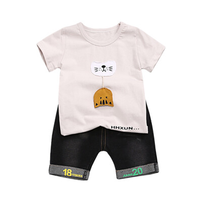 

Baby Boys Clothes Summer Short Sleeve Cartoon Cat Print T-shirt TopsShorts Casual Costume Set