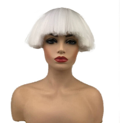 

StrongBeauty Short Yaki Straight Synthetic Wigs Blonde Mushroom Head Wig Bowl haircut Wigs Bob COLOUR CHOICES