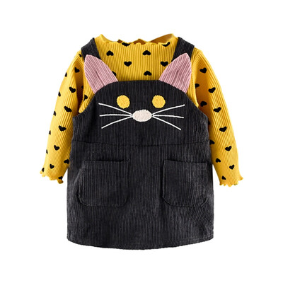 

Autumn Set Baby Girls Long Sleeve Blouse Tops Cartoon Cate Pattern Strap Pants Casual Outfits Set