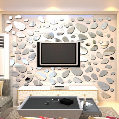 

12pcsset 3D Cobblestone Removable Mirror Wall Sticker Reflect Mirror Wall Sticking Decal