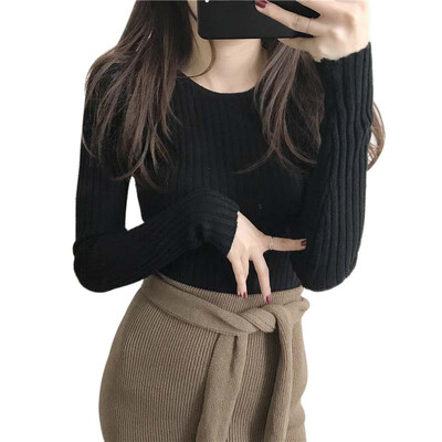 

Women Sweater Knit o-neck Pullovers Autumn Basic Female Sweaters Pullover Slim Fit Simple Solid Color Korean style Fashion top