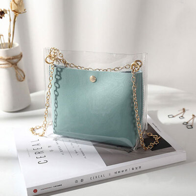 

Fashion Transparent Women Clear Girls Handbags High Mother And Child Chain Crossbody Bags Cover Ladies Beach Sweet Shoulder Bag