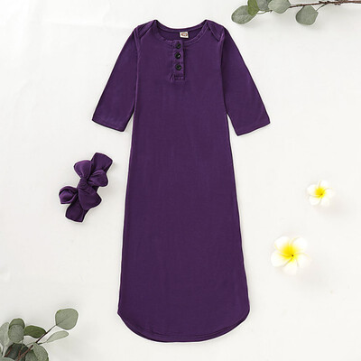 

New Autumn Baby Long Sleeve Rompers Cotton Button Design Sleepwear OutfitsHeadband Newborn Sleeping Bag Set