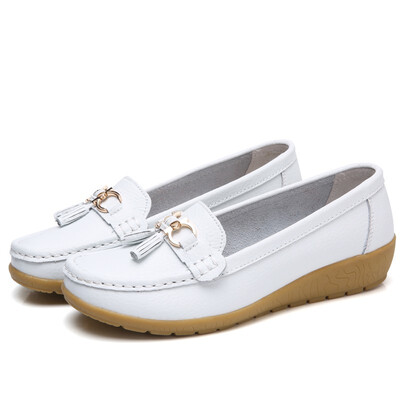 

Women Loafers Leather Oxford Slip On Walking Flats Anti-Skid Boat Shoes