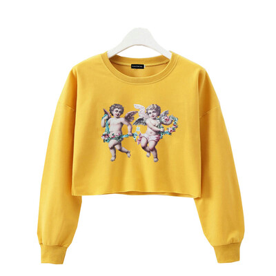 

Womens Long Sleeve Graphic Letter Print Crop Top Sweatshirt Hoodie